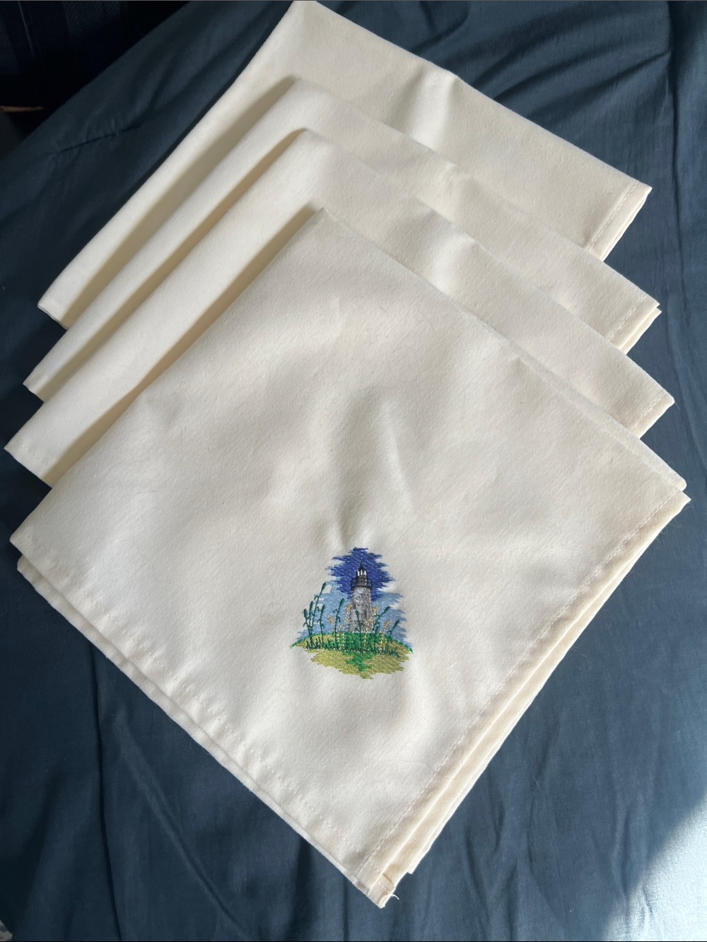 Embroidered Cream Cotton Napkins - Set of 4